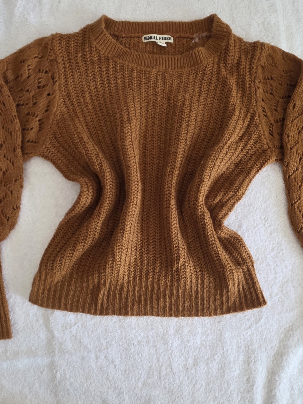 Moral Fiber Chunky Knit Balloon Sleeve Sweater Rust Brown / Cognac